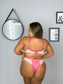 Plus Size Lingerie Set In Neon Colors With Underwire Quality Lace Bra And Panties - White - View 2