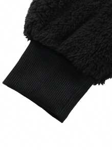 Women Contrast Color Hooded Coat, Long Sleeve Zip-Up Plush Tops For Spring, Autumn - Black - View 6