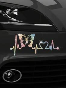 New Shiny Rhinestone Material Art Stickers, Vibrant Butterfly Heartbeat Pattern Stickers - Suitable For Walls, Car Windows And Laptops Fun Art Stickers - Easy To Apply, Durable - one-size - View 1