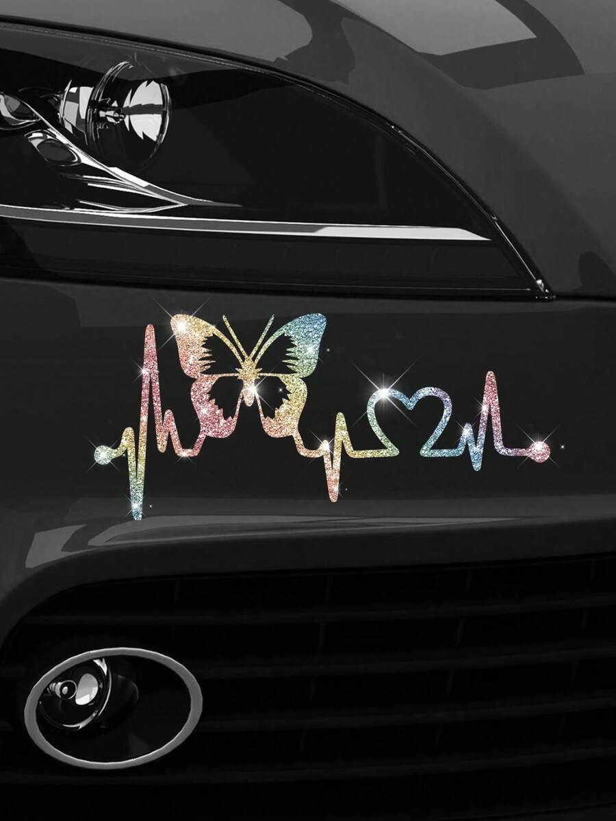 New Shiny Rhinestone Material Art Stickers, Vibrant Butterfly Heartbeat Pattern Stickers - Suitable For Walls, Car Windows And Laptops Fun Art Stickers - Easy To Apply, Durable - one-size - View 1