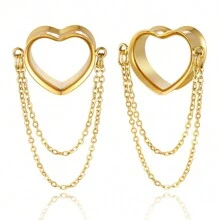 2 Stücke 316L Edelstahl Herz Ketten Ohrtunnel Plugs Piercings Frauen Körperschmuck Expander Spreizer Elegant