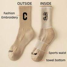 5 đôi tất thời trang họa tiết cá mập, dài đến giữa bắp chân, phong cách đôi/đôi, phù hợp cho mùa xuân/thu - Nhiều màu - Xem 6