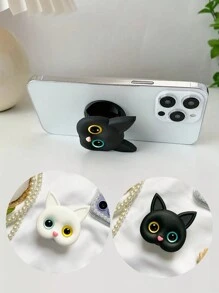 3D Cute Cat Phone Folding Stand, Adhesive Grip Holder Mount, Universal ABS Foldable Stand For Stable Handheld And Hands-Free Use, Multi-Functional Extendable Mobile Phone Stand Compatible With IPhone, Android Phone, Gift For Birthday, Family, Friends Push-Pull Phone Grip, Phone Holder, Phone Accessories - Multicolor - View 1