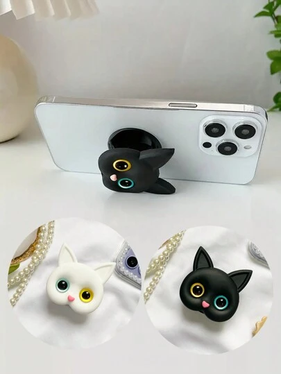 3D 可爱猫咪手机折叠支架，粘性握把支架，通用 ABS 折叠支架，可稳定手持和免提使用，多功能可扩展手机支架，兼容 、Android 手机，生日、家人、朋友的礼物，推拉式手机握把，手机支架，手机配件