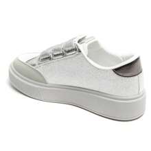 Comfortable Women's Hook And Loop Sneakers With Metallic Details And Original Patterns - Silver - View 3