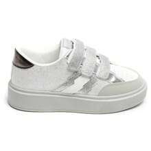 Comfortable Women's Hook And Loop Sneakers With Metallic Details And Original Patterns - Silver - View 2