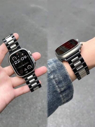 不锈钢表带，兼容苹果手表，适用于 42mm、38mm、40mm、41mm、44mm、45mm、46mm、49mm 型号。时尚智能手表替换表带，适用于 Ultra2、Ultra、SE2、SE、Series 10、9、8、7、6、5、4、3、2、1，男女皆宜，是学生返校的理想礼物。