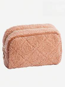 可定制名字刺绣毛绒化妆包，大容量高品质手拿化妆品收纳袋，日本 Ins 笔盒，羊毛高端便携式旅行包女士 - 彩色 - 查看 14