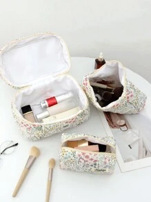 1 Pieza/Set de Neceser de Maquillaje Acolchado con Diseño de Conejo Beige Lindo, Patrón de Lazo de Dibujos Animados y Cerezas. Bolso de Maquillaje de Viaje, Multifuncional, de Mano, Portátil para Artículos de Tocador. Diseño de Cremallera de Gran Apertura, Adecuado para Cosméticos, Lápiz Labial, Joyas, Pañuelos, Toallas Sanitarias, Apto como Regalo para Mujeres, Viajeras, Dormitorios y Útiles Escolares para Niñas. Esenciales de Viaje, Neceser de Maquillaje, Esenciales de Vacaciones, Bolsa de Maquillaje, Organizador de Maquillaje, Organizador de Maquillaje de Invierno, Almacenamiento de Maquillaje, Útiles Escolares