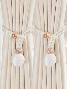 2pcs Ball Decor Polyester Curtain Tieback,Modern Solid Pom Pom Curtain Strap Tie Gifts Birthday Graduation