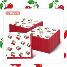 樱桃装饰餐巾，樱桃餐巾一次性红樱桃水果纸巾樱桃主题装饰女孩生日派对婴儿送礼会装饰