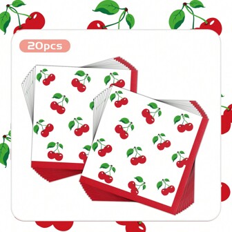 Servilletas con decoración de cerezas, servilletas desechables de papel con motivos de frutas rojas de cerezas para decoración de fiesta de cumpleaños de niñas, baby shower