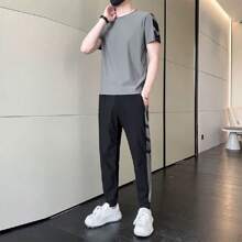 2309# Men's Black Dry Fit Jogger Pants With Sporty Tapes - Negro - Ver 2