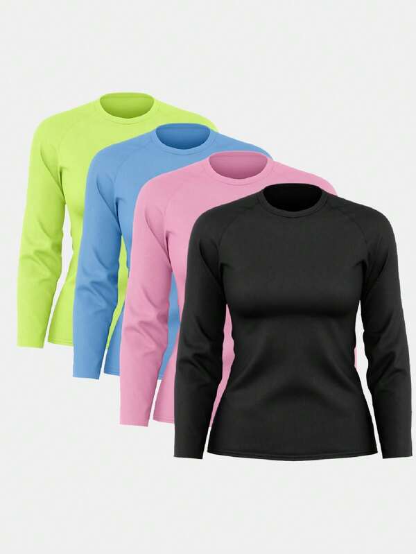 Kit 4 Camisetas Feminina Manga Longa Dry Fit Básica Lisa Proteção Solar UV Térmica Blusa Academia Esporte Praia Sol