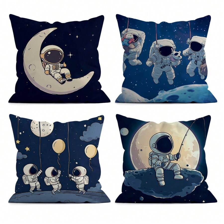 4pcs/Set Cartoon Astronaut Design Cushion Cover 45*45cm