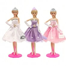6 món/bộ 11,5 inch trang phục công chúa hoàng gia dự tiệc/sinh nhật trang trọng, 1 váy + 1 đôi giày + 1 túi + 1 vương miện + 1 vòng cổ + 1 bông tai (không bao gồm búp bê) - nhiều màu - Xem 1