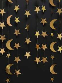 4m Pendente Iridescente de Estrela Cintilante, Lua e Flor para Decoração de Bottom de Banner de Festa Muçulmana, Ramadã e Eid Mubarak - Multicolorido - Visão 11