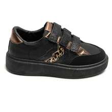 Comfortable Women's Hook And Loop Sneakers With Metallic Details And Original Patterns - Black - View 2