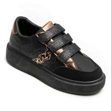 Comfortable Women's Hook And Loop Sneakers With Metallic Details And Original Patterns - Black - View 1