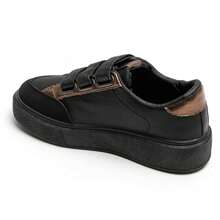 Comfortable Women's Hook And Loop Sneakers With Metallic Details And Original Patterns - Black - View 3