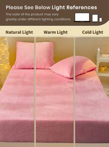 1pc Velvet Fitted Sheet, Bedding Set, Soft & Comfortable, Warm For Autumn/Winter, Deep Pocket Design, No Pillowcase, Dust & Slip Resistant, Machine Washable, Suitable For Bedroom, Dorm, Winter Decor - Pink - View 7