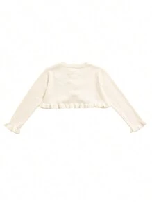 Toddler Baby Girl Sweater Crop Top Knit Cardigan Long Sleeve Ruffled One Button Cute Outwear Kids Fall Shrug Cover Up - 白色 - 查看 3