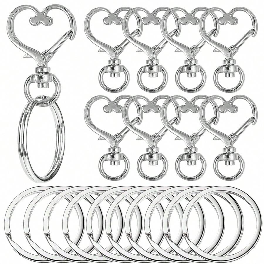20/30/50pcs Heart Shaped Swivel Clasp Hook With Flat Key Rings - For Women, Colorful Metal Spring Snap Hooks For DIY Crafts, Jewelry, Lanyards And Accessories - 4 Colors Zinc Alloy Lobster Clasp Split Rings - Heart Keychain + Flat Ring - View 1