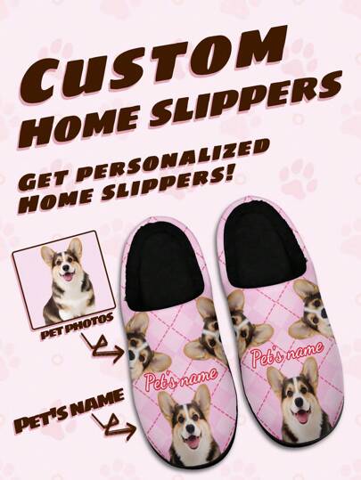 Women's Custom Pet's Name Home Slippers, Pet's Photo Designed Lightweight Comfortable Soft Bottom Home Slippers For Women, Personalized Fun Gift For Mom/Dad/Her/Him/Girlfriend/Boyfriend/Wife/Husband/Friend