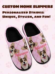 Women's Custom Pet's Name Home Slippers, Pet's Photo Designed Lightweight Comfortable Soft Bottom Home Slippers For Women, Personalized Fun Gift For Mom/Dad/Her/Him/Girlfriend/Boyfriend/Wife/Husband/Friend - Black - View 3