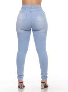 CALCA JEANS FEMININA RASGADA CINTURA ALTA LYCRA