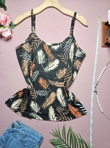 FASHION Women's Tank Top Plus Size Straps G1 Stretches Well NEW Prints - 羽毛 黑 - 查看 2