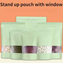 100个立式磨砂窗口密封袋可重复使用食品分装袋饼干糖果咖啡收纳袋情人节 - 青檸色 - 查看 6