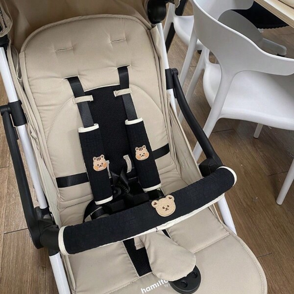 1set Universal Baby Stroller Accessories - Handle Bar Cover, Front Guard Rail Protector, Shoulder Pad, Anti-Bite Drool Bib