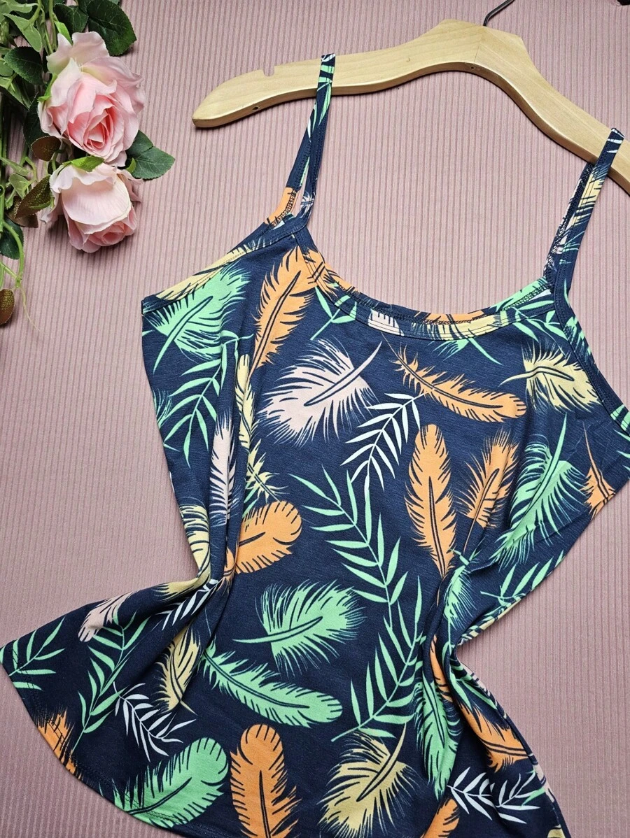 FASHION Women's Tank Top Plus Size Straps G1 Stretches Well NEW Prints - 羽毛 藏藍 - 查看 1