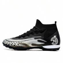 Men's Soccer Shoes For Indoor Five-A-Side, Comfortable, Non Slip, Breathable, Wear-Resistant, High Top Training Shoes, TF Nail Breaking, Outdoor Artificial Grass/Lawn/Turf, Suitable For Both Men And Women - Black - View 5