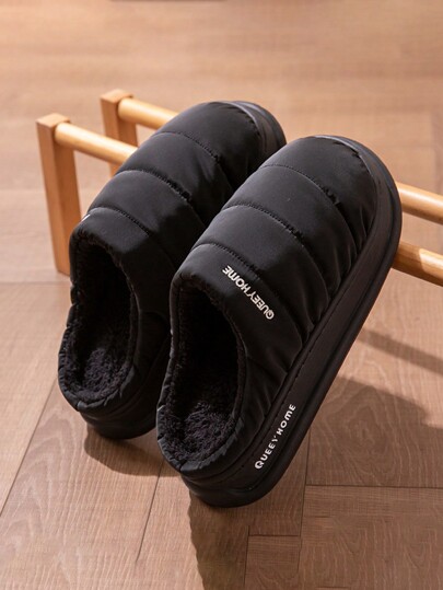 Waterproof Slippers For Men, Indoor Home Non-Slip Padded Warm Plush Lining Slip-On Slippers For Winter, Outdoor Wear,Furry Shoes