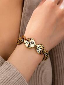 1 对时尚简约百搭几何豹纹串珠手链，欧美风格 - 彩色 - 查看 1
