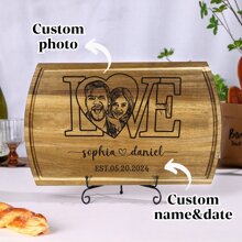 1 Pc Personalized Picture/Name Acacia Wood Cutting Board, Rustic And Practical, Wedding Gift, Wedding Essential, Warm Homeware, Unique Customization, Christmas Gift, Christmas Decoration, Home Decoration, Daily Use, Cheese And Charcuterie Serving Board, Charcuterie Board, Housewarming Gift, Durable Kitchen Cutting Board, Washable Fruit Board, Multifunctional Kitchen Essential - Uppercase Heart - Multicolor - View 1