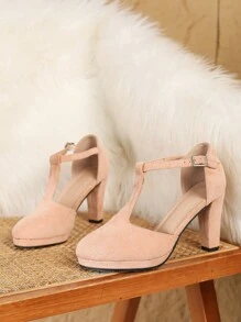 Nuevos zapatos cerrados y cómodos para mujer de plataforma alta, puntera redonda, con tira en T, elegantes y de moda, con dibujo de ciervo en, impermeables y no fatigan, versátiles