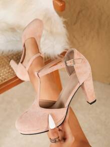 Nuevos zapatos cerrados y cómodos para mujer de plataforma alta, puntera redonda, con tira en T, elegantes y de moda, con dibujo de ciervo en, impermeables y no fatigan, versátiles