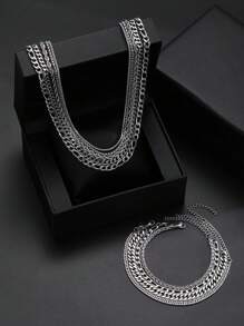 17KM 9 stuks minimalistische punk hiphop coole roestvrijstalen ketting en armband sieradenset voor mannen, geschikt voor daten, vakantie, dagelijks gebruik, neutrale stijl (geen doos)