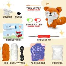 1pc,DIY Orange Fox Animal Crochet Kit For Beginners Knitted Animal Kit With Crochet Hooks Wool Doll & Positive Animal Crocheting Knitting Kit With Step-By-Step Video Tutorials, Creative Gift For Festival And Birthday Party Supplies, Art & Crafts Home Decor(Random Color Accessories And Gift Card Style)