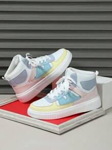 舒适透气时尚户外情侣休闲高帮滑板鞋，都市系列校园鞋，通勤，健身，旅行，圆头，低帮，拼色，多功能，节日礼物，女士运动鞋 - 彩色 - 查看 2