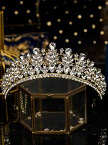 1 pieza Corona dorada de tiaras para mujeres, diadema de cristal con corona de princesa de strass, accesorios para el cabello, joyería, novia, boda, cumpleaños, fiesta, baile de graduación, Navidad, Ramadán