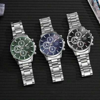 1 件 - 优雅男士自动机械表 - 寻求时尚而实用的钟表的年轻专业人士和商务人士 - 不锈钢、不锈钢、石英表、指针、优雅 - 适合正式活动、商务会议、户外活动