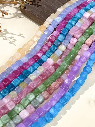 8 毫米/46-50 件天然石方形珠 - 多色散珠 - 适用于 DIY 珠宝制作、项链和手链制作用品 - 令人难忘的波西米亚风别致礼物创意