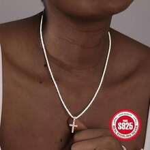 925 Silver Ladies Chain Necklace With Cross Pendant, Anti-Allergy Necklace Gift.Hristmas Gifts, Autumn And Winter Gifts - Bạc - Xem 2