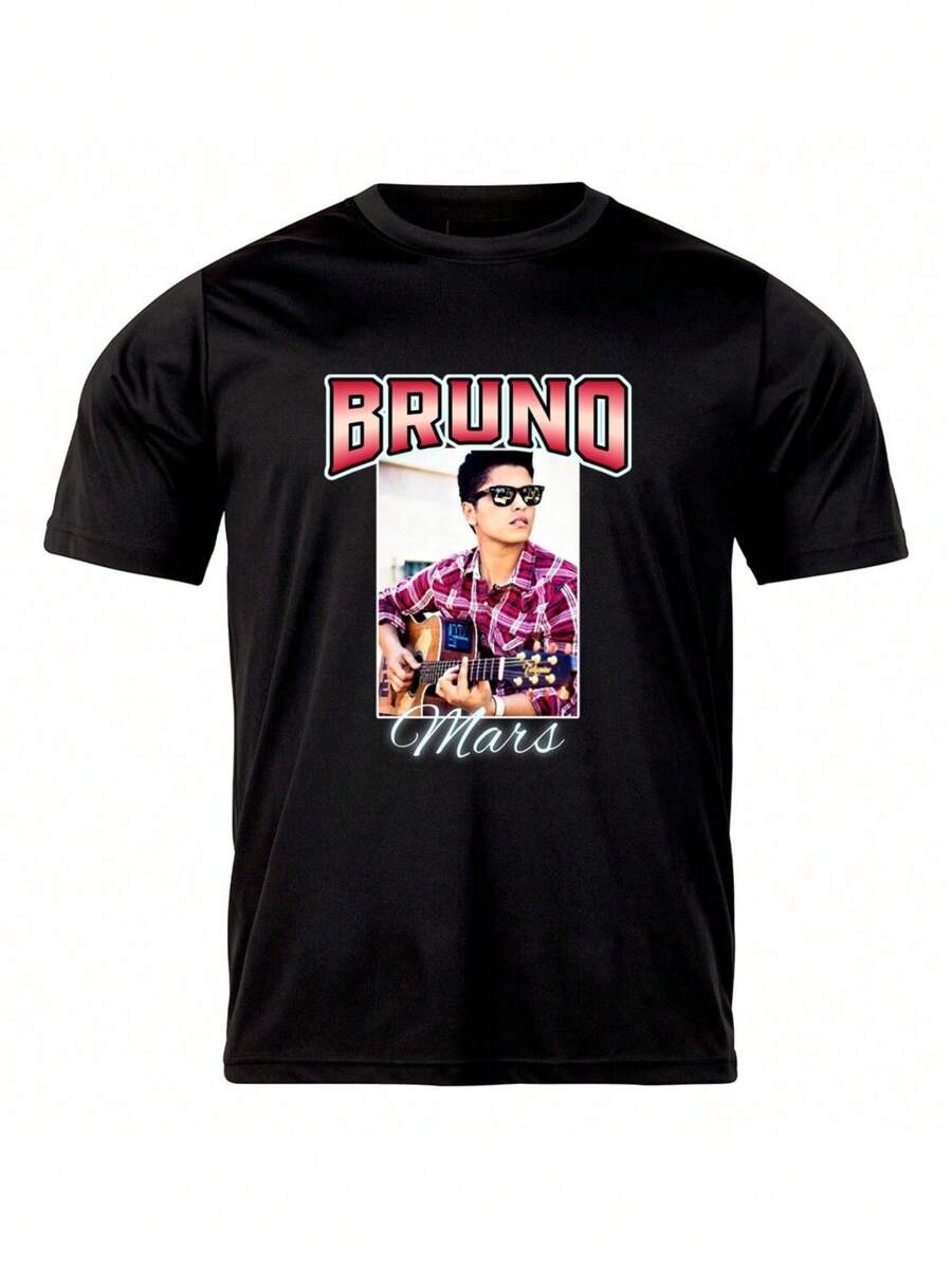 Bruno Mars Pop Music Reinforced 100% Cotton T-Shirt - 黑色 - 查看 1