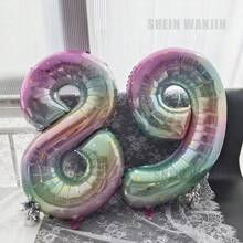 1pc 40-Inch Ombre Rainbow Giant Number Balloon, Photo Prop Birthday Decor