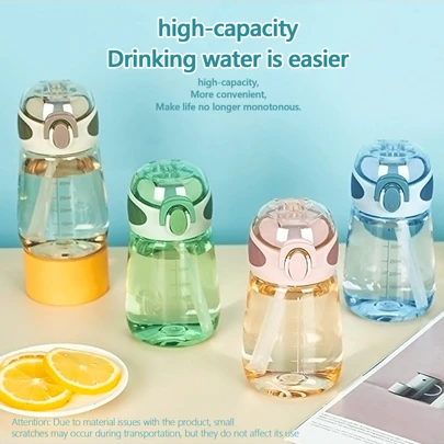 1pc 400ml Flip-Top Straw Cup, Portable Cute Big Belly Cup, Fresh Graduated Straw Cup, Material, With Handle Thick Anti-Drop Water Cup, Convenient Outdoor Essential